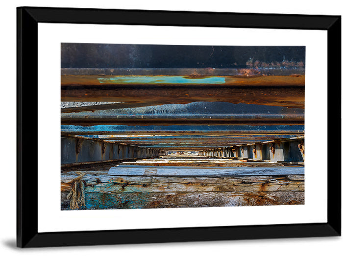 Weathered Dock Perspective Wall Art as a framed print