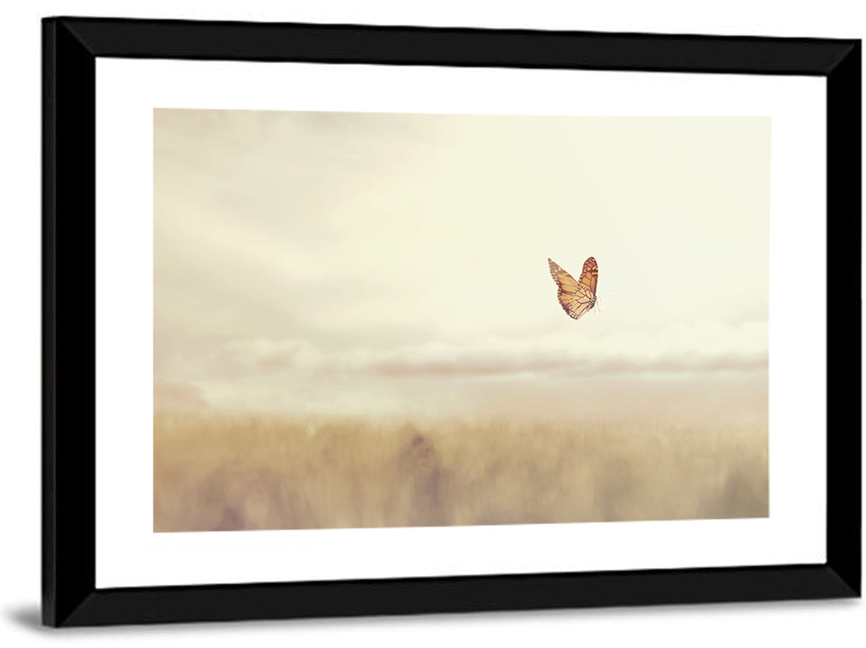 Monarch Over Beige Field Wall Art