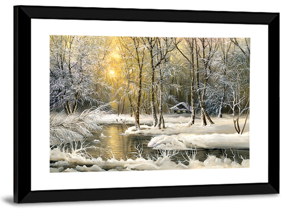 Sunlit Winter Cabin Wall Art
