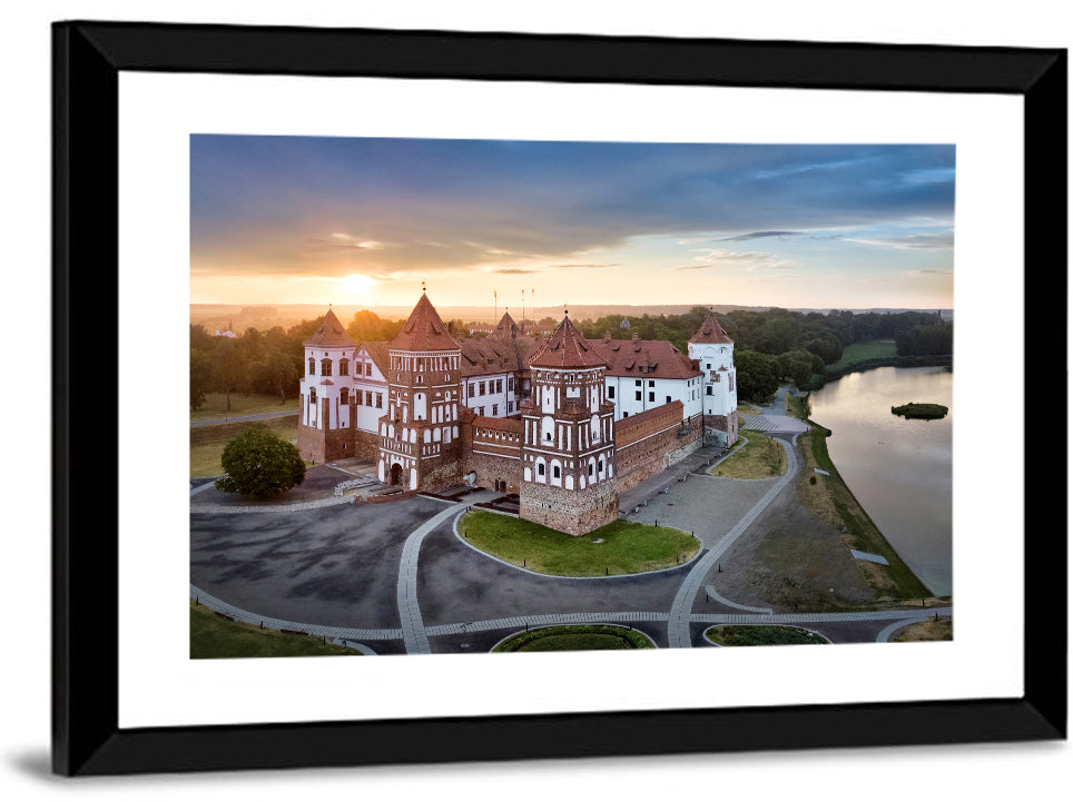 Mir Castle Sunrise Over Lake Wall Art