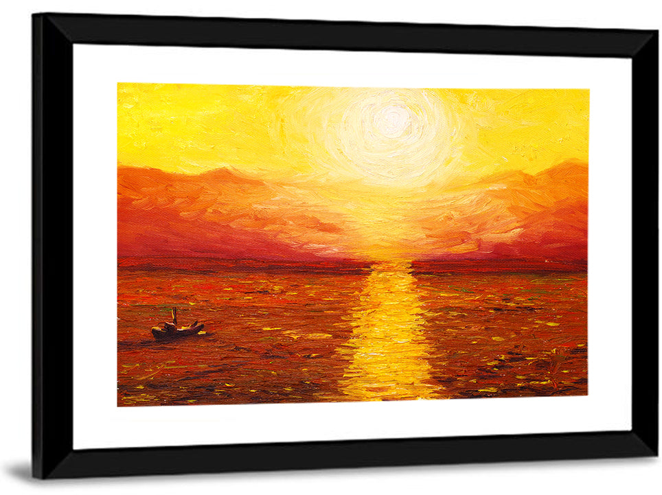 Golden Sea Sunset Illustration Wall Art