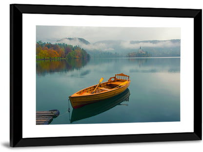 Tethered Boat on Lake Bled Wall Art