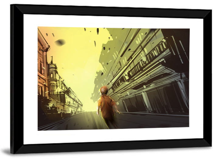 Child Walking Toward Light Wall Art as a framed print