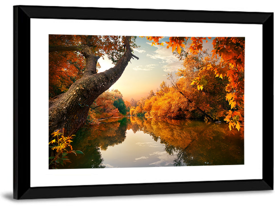 Golden Autumn River Reflections Wall Art