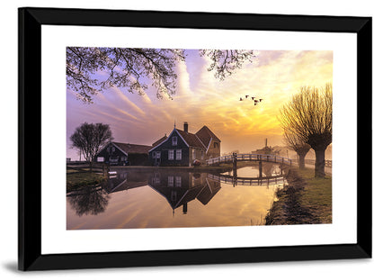 Dutch Canal House at Sunset Wall Art
