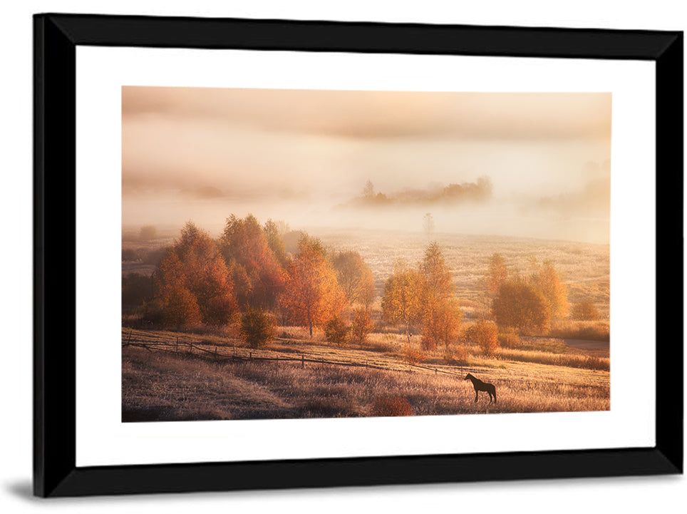 Autumn Morning Horse Silhouette Wall Art