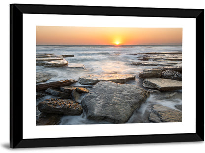 Golden Hour Rock Shoreline Sunset Wall Art