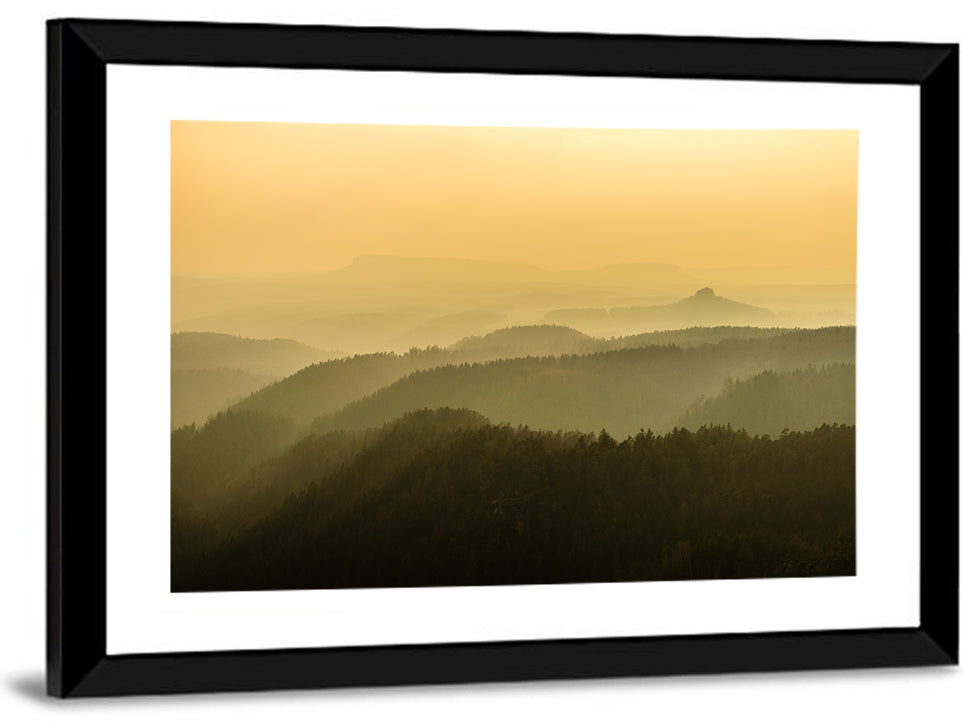 Misty Golden Ridge Landscape Wall Art