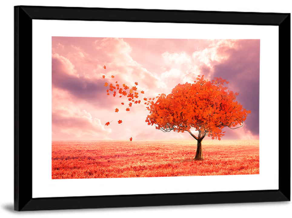 Windblown Red Autumn Tree Wall Art