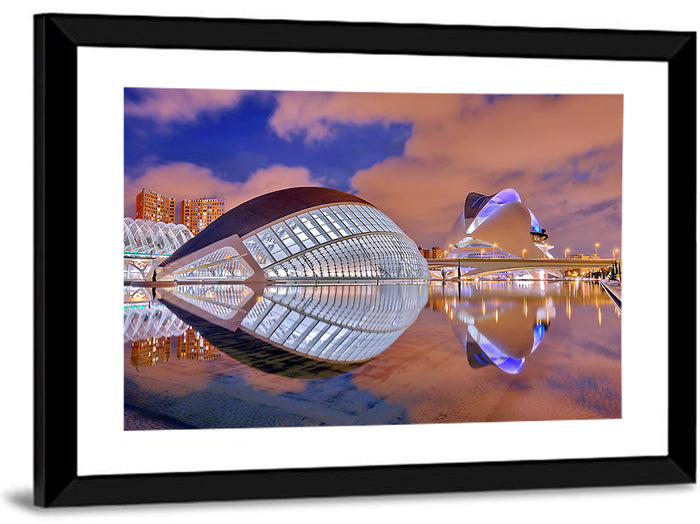 Valencia City of Arts and Sciences Twilight Wall Art as a framed print