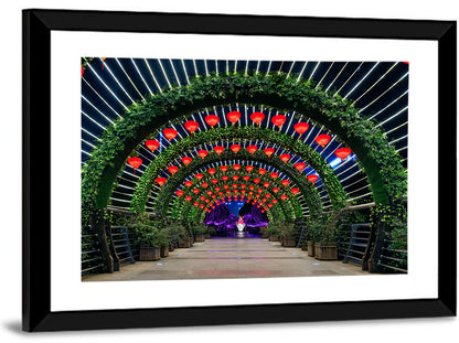 Red Lantern Trellis Tunnel Wall Art
