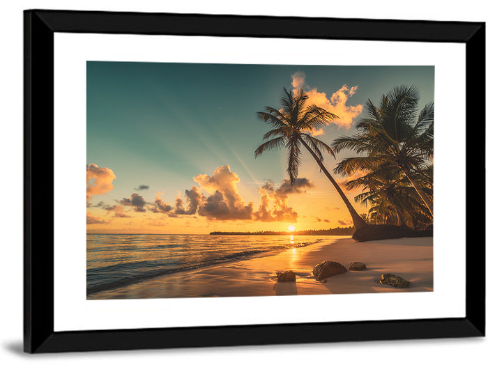 Golden Hour Palm Beach Sunset Wall Art as a framed print