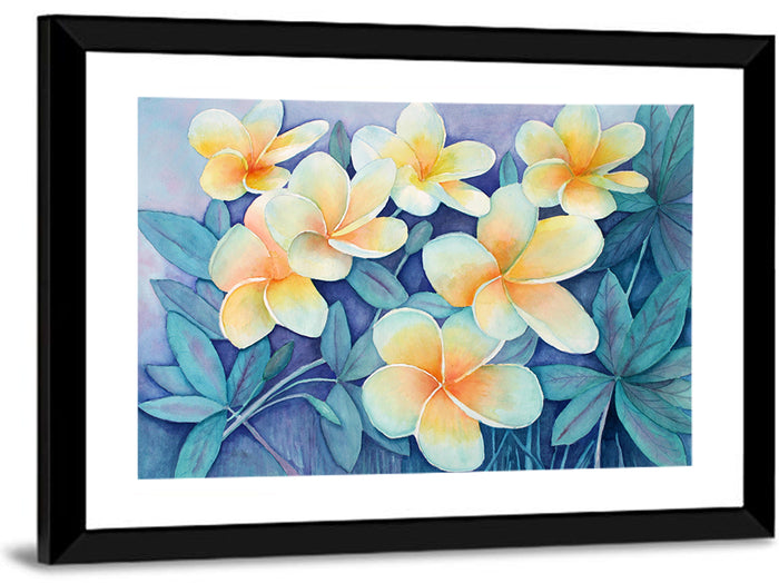 Watercolor Frangipani Cluster Wall Art as a framed print