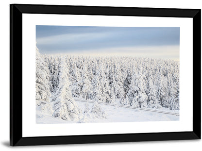Snowy Forest Railway Tracks Wall Art