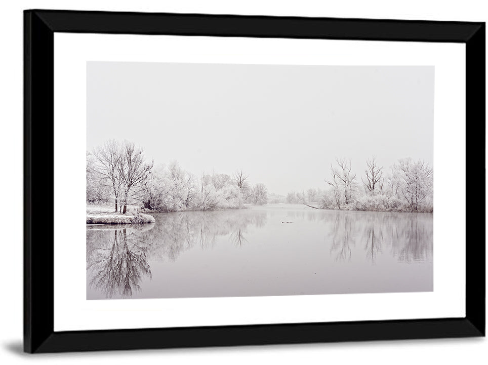 Frozen River Reflection in Winter Fog Wall Art