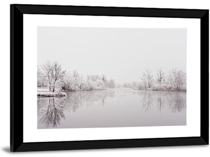 Frozen River Reflection in Winter Fog Wall Art