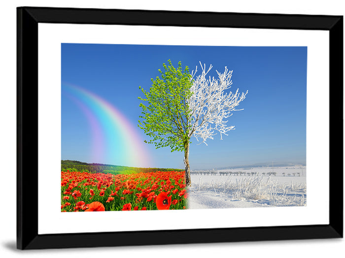 Seasonal Split Landscape Wall Art as a framed print