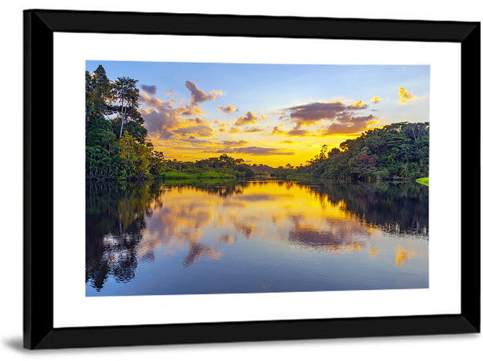 Amazon River Sunset Reflection Wall Art as a framed print