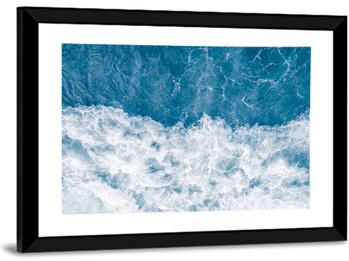 Stormy Blue Sea Wave Wall Art as a framed print