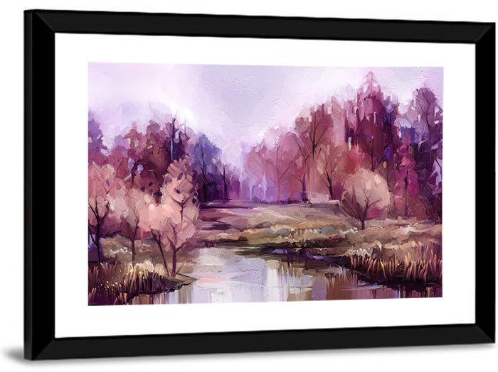 Lavender Autumn Forest Watercolor Wall Art as a framed print