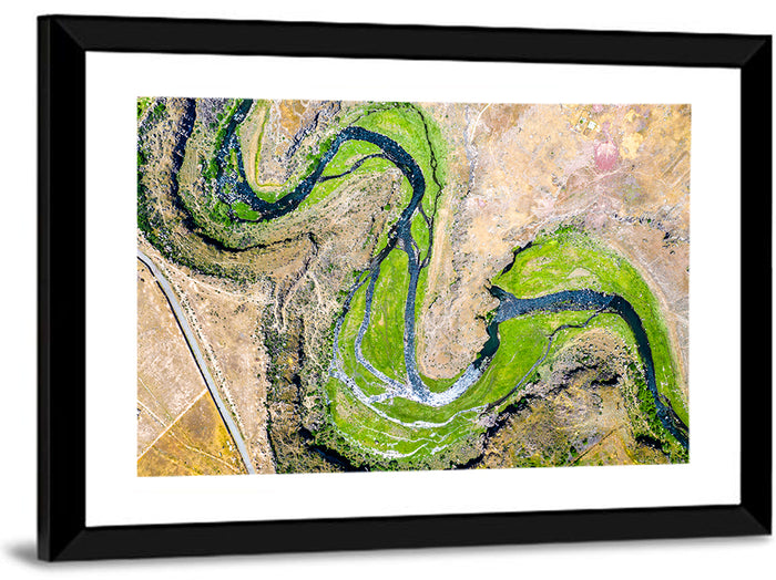 Kasagh River Valley Aerial Wall Art as a framed print
