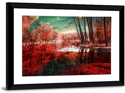 Red Forest Reflection Wall Art