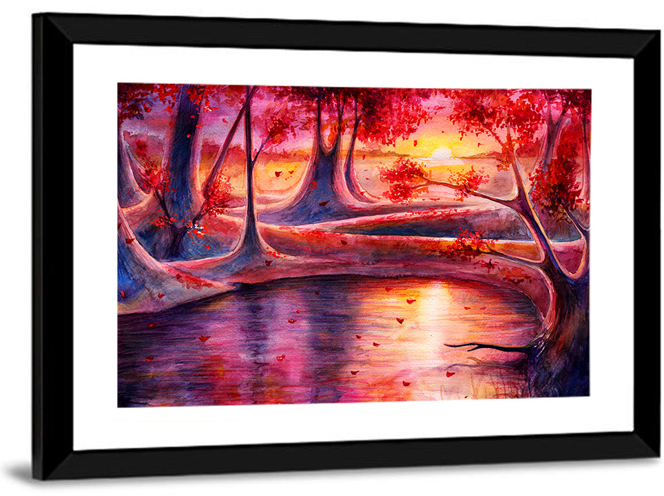 Autumn Forest Lake at Dusk Wall Art