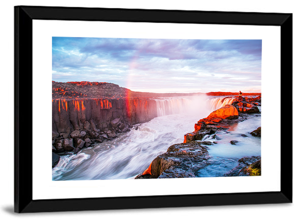 Golden Hour Selfoss Falls Rainbow Wall Art