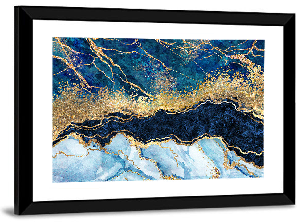 Navy Blue Marble with Gold Veins Wall Art