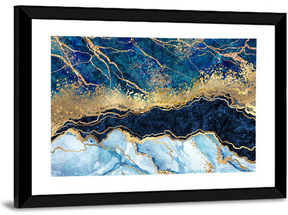 Navy Blue Marble with Gold Veins Wall Art