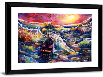 Stormy Sunset Sailing Ship Wall Art
