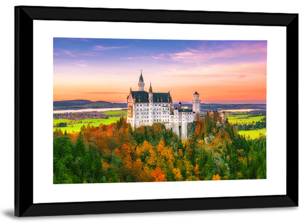 Neuschwanstein Castle at Autumn Sunset Wall Art