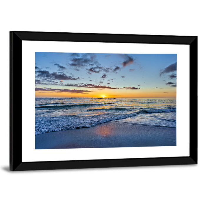Foamy Waves at Golden Sunset Wall Art as a framed print