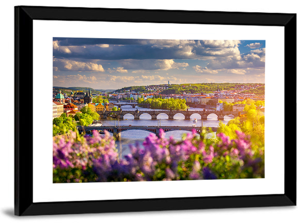 Prague Vltava Bridges in Spring Light Wall Art