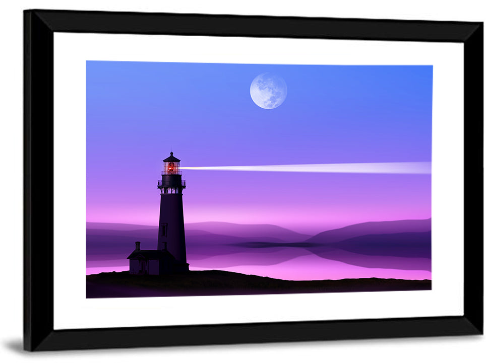 Moonlit Lighthouse Reflection Wall Art