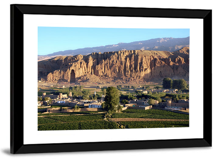 Bamiyan Valley Cliff Niche at Golden Hour Wall Art as a framed print