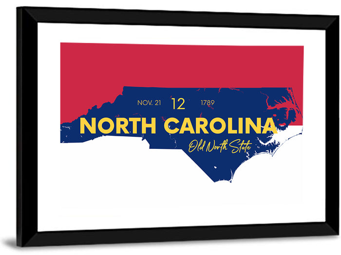 North Carolina Typographic Map Wall Art as a framed print