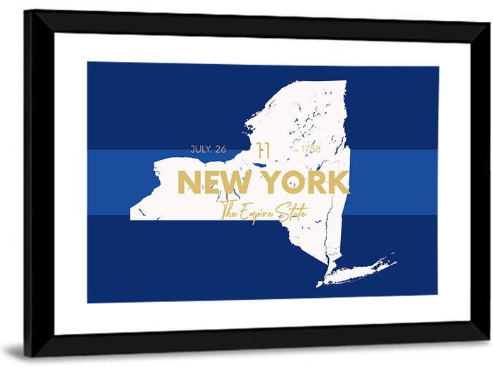 New York State Typographic Map Wall Art as a framed print