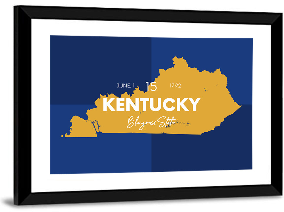 Blue and Gold Kentucky Map Wall Art