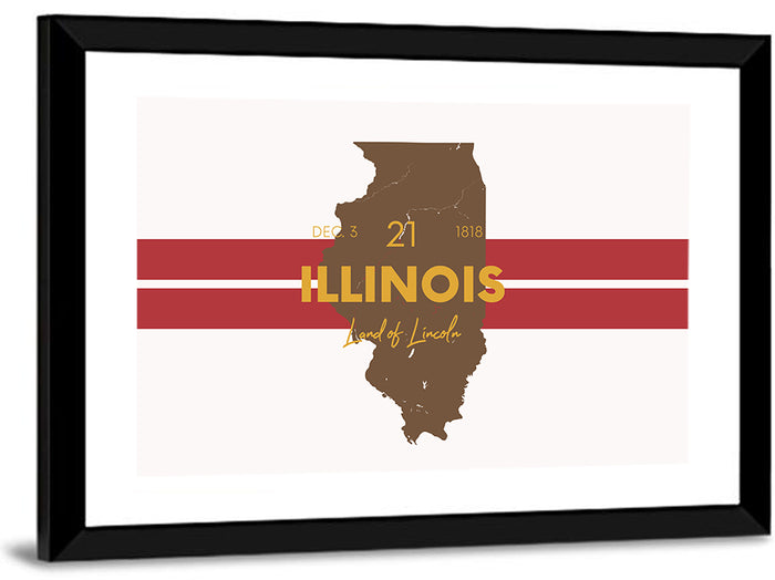 Illinois Map Land of Lincoln Wall Art as a framed print