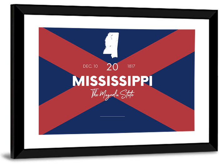 Mississippi Map, the Magnolia State Wall Art as a framed print