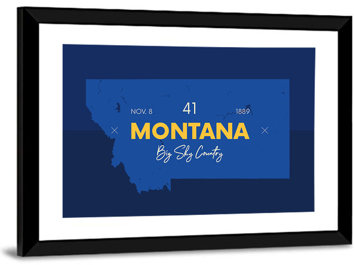Montana Map Typography Big Sky Country Wall Art as a framed print