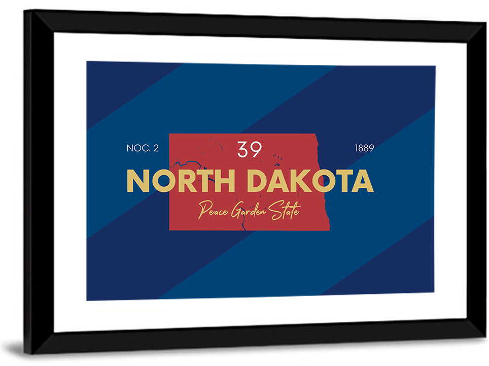 North Dakota Map Graphic Number 39 Wall Art