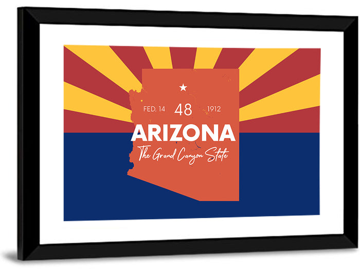 Arizona Sunburst Map Wall Art as a framed print
