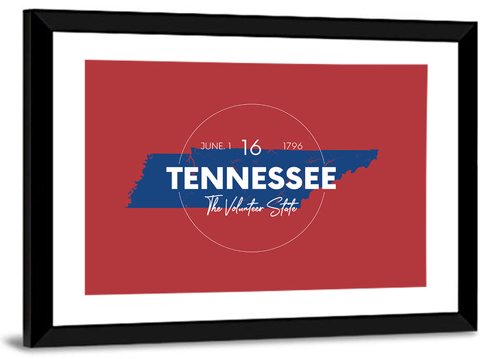 Tennessee Typographic Map Wall Art as a framed print