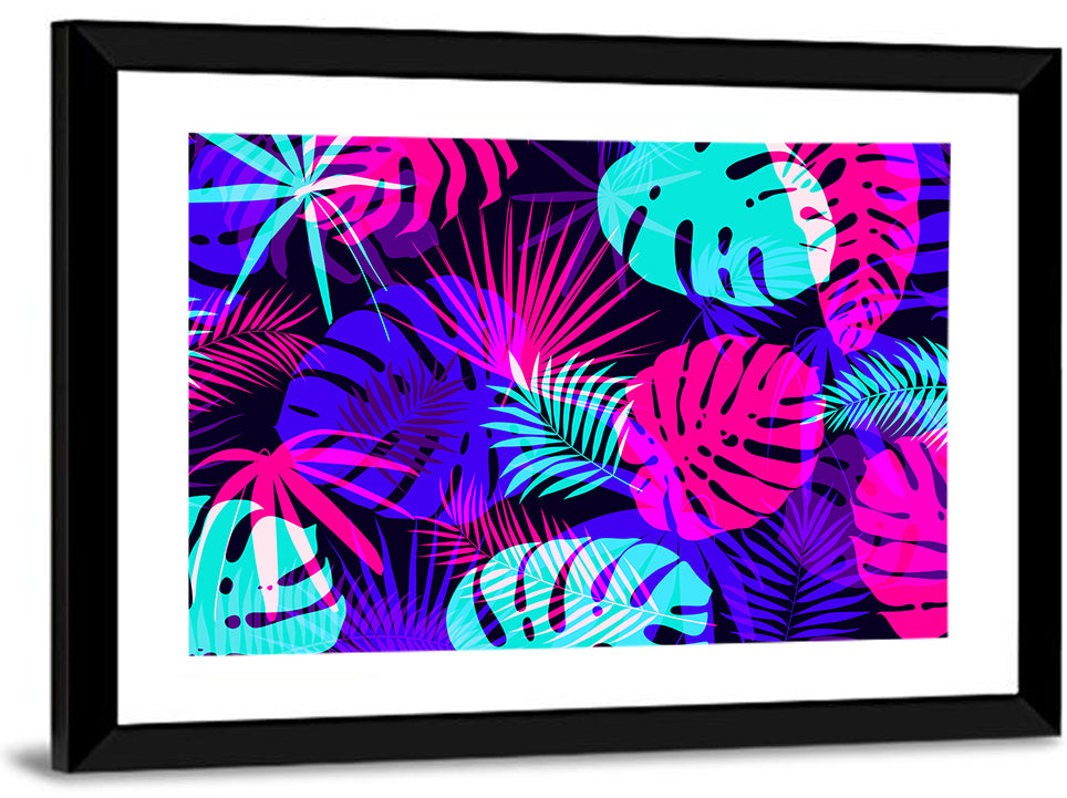 Neon Tropical Leaves Wall Art