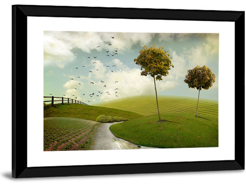 Serene Green Hills Pathscape Wall Art