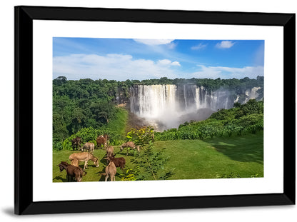 Kalandula Falls and Grazing Donkeys Wall Art