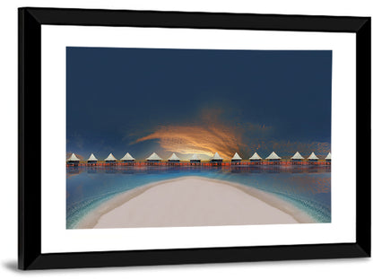 Overwater Bungalows at Golden Dusk Wall Art
