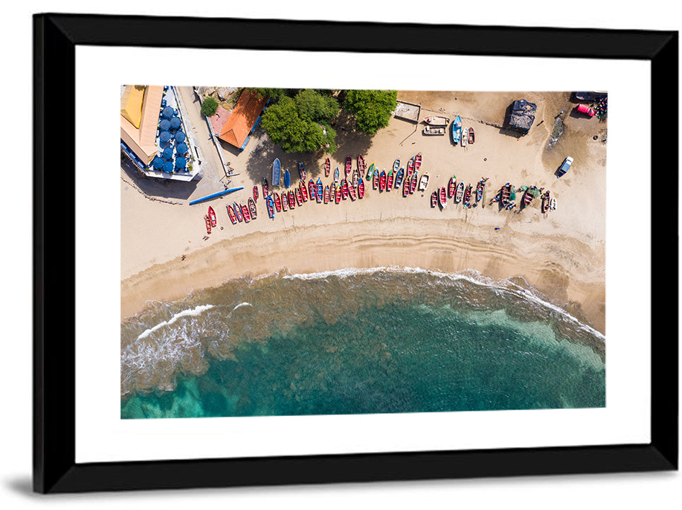 Aerial Tarrafal Beach Fishing Boats Wall Art